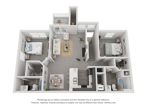 Floor plan for 2 beds, 2 baths, 1135 sqft